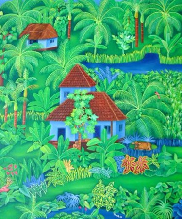 Peinture intitulée "village dreams" par Murali Nagapuzha, Œuvre d'art originale