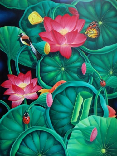 Painting titled "lotus.jpg" by Murali Nagapuzha, Original Artwork