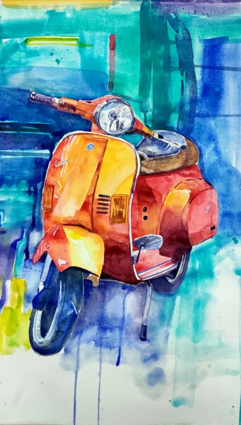 Peinture intitulée "scooter painting 8" par Nagarajan Sundaram Nagarajan, Œuvre d'art originale, Aquarelle