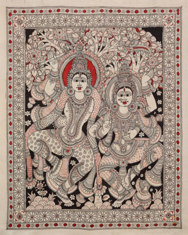 Peinture intitulée "The love of Krishna…" par Nagarao Rao, Œuvre d'art originale, Pigments