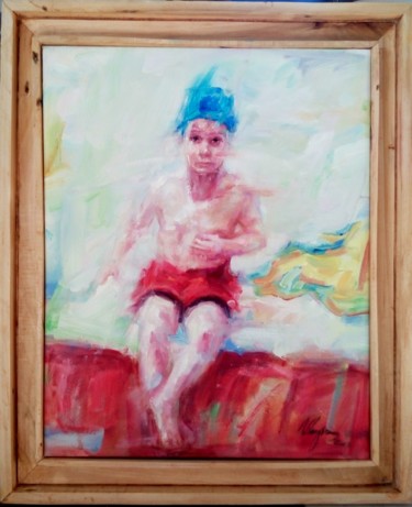 Painting titled "The suimmer" by Nagia Chrisanthacopoulou, Original Artwork, Oil