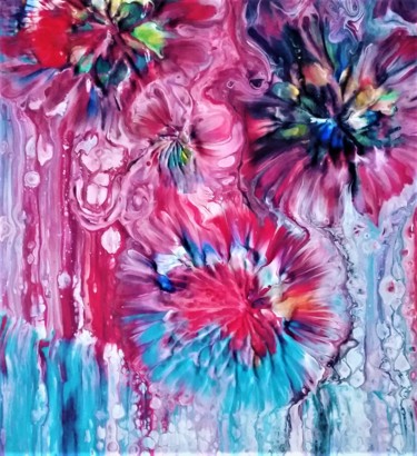 Painting titled "Fleurs à l'infini" by Nagwa Safey, Original Artwork, Acrylic