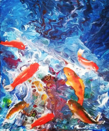 Peinture intitulée "Plongée dans l'océan" par Nagwa Safey, Œuvre d'art originale, Acrylique