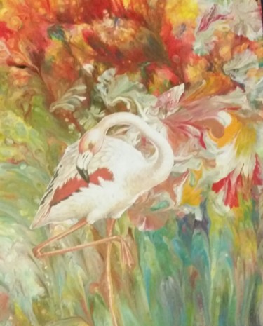 Malerei mit dem Titel "Flamant rose" von Nagwa Safey, Original-Kunstwerk, Acryl
