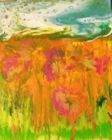 Painting titled "Fleurs en balade" by Nagwa Safey, Original Artwork, Acrylic