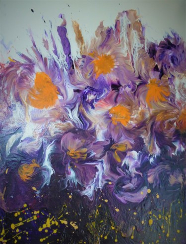 Painting titled "Fleurs violettes" by Nagwa Safey, Original Artwork, Acrylic