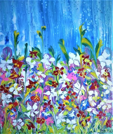Painting titled "Floraison printaniè…" by Nagwa Safey, Original Artwork, Acrylic