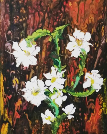 Painting titled "Secrets des fleurs" by Nagwa Safey, Original Artwork, Acrylic