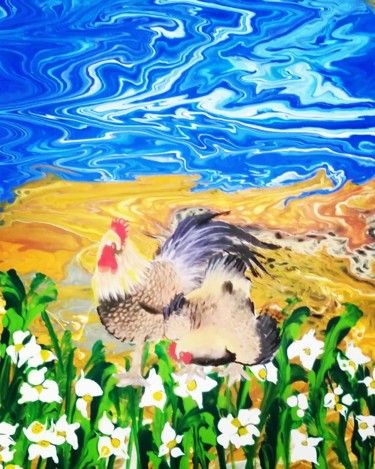 Peinture intitulée "Gallus gallus" par Nagwa Safey, Œuvre d'art originale, Acrylique