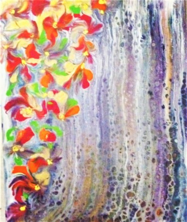 Painting titled "Symétrie florale" by Nagwa Safey, Original Artwork, Acrylic