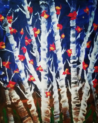 Peinture intitulée "Les bouleaux" par Nagwa Safey, Œuvre d'art originale, Acrylique