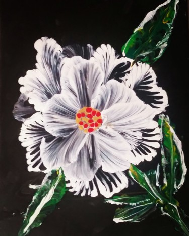 Pintura intitulada "Fleur blanche" por Nagwa Safey, Obras de arte originais, Acrílico
