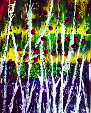 Painting titled "Flowers and trees" by Nagwa Safey, Original Artwork, Acrylic