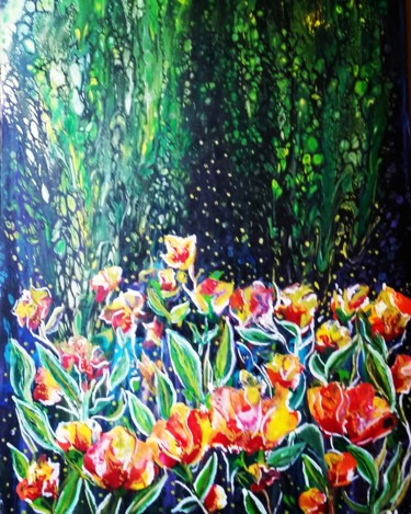 Painting titled "Jardin de bonheur" by Nagwa Safey, Original Artwork, Acrylic