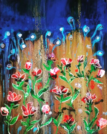 Painting titled "Danse de fleurs" by Nagwa Safey, Original Artwork, Acrylic