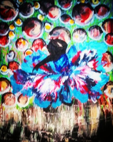 Painting titled "Danse florale" by Nagwa Safey, Original Artwork, Acrylic