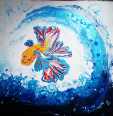 Peinture intitulée "Poisson à l'aise" par Nagwa Safey, Œuvre d'art originale, Acrylique