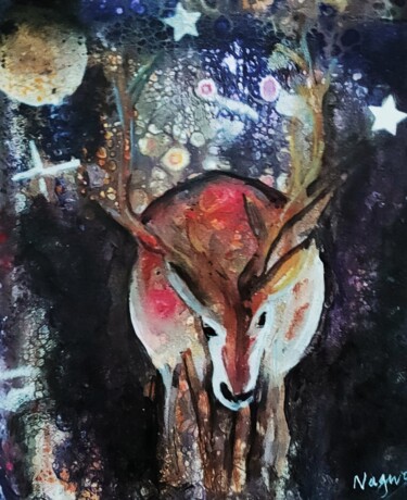 Peinture intitulée "Caribou" par Nagwa Safey, Œuvre d'art originale, Acrylique