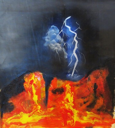 Peinture intitulée "volcan" par Nahalah, Œuvre d'art originale
