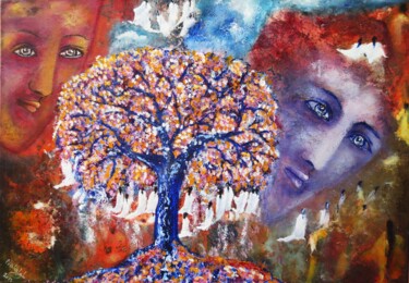 Peinture intitulée "arbre-de-vie-004.jpg" par Nahalah, Œuvre d'art originale, Huile