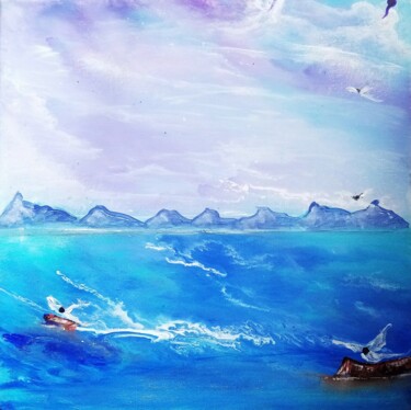 Painting titled "Vue du ciel" by Nahalah, Original Artwork, Acrylic