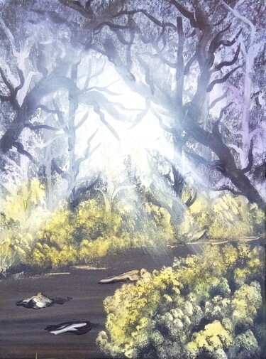 Malerei mit dem Titel "Dans la forêt" von Nahalah, Original-Kunstwerk, Acryl