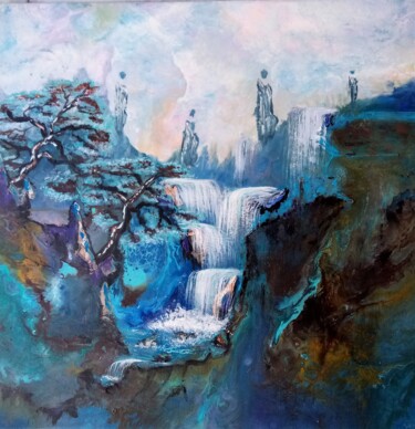 Painting titled "Au delà des montagn…" by Nahalah, Original Artwork, Acrylic