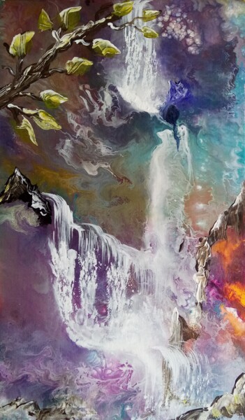 Painting titled "cascade" by Nahalah, Original Artwork, Acrylic Mounted on Wood Stretcher frame