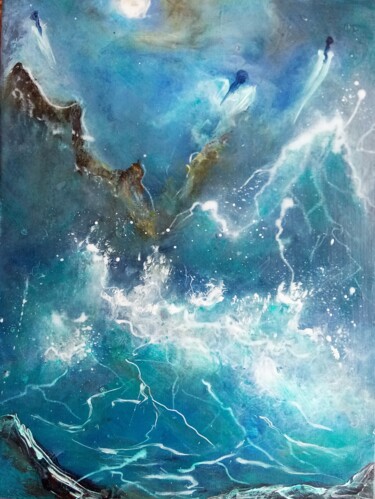 Schilderij getiteld "Stormy sea IV" door Nahalah, Origineel Kunstwerk, Acryl