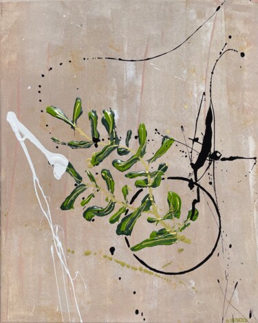 Schilderij getiteld "Olive Branch" door Nahum Rebetez, Origineel Kunstwerk, Acryl Gemonteerd op Frame voor houten brancard