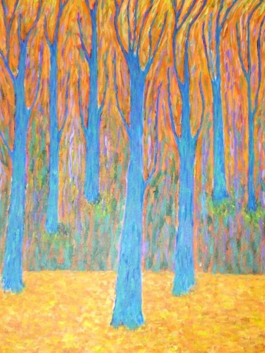 Painting titled "arbres bleus" by Nahum Fuchs, Original Artwork