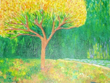 Painting titled "arbre jaune" by Nahum Fuchs, Original Artwork