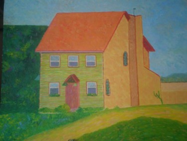 Painting titled "maison orange" by Nahum Fuchs, Original Artwork