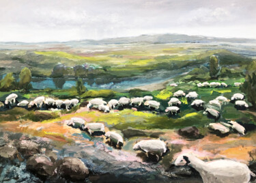 Painting titled "White sheep" by Nailia Abdullina, Original Artwork, Oil