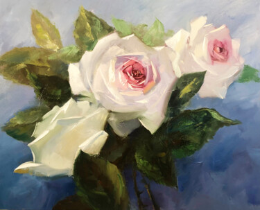 Картина под названием "Белые розы" - Наиля Абдуллина, Подлинное произведение искусства, Масло