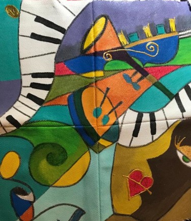 Textile Art titled "cubisme musical tro…" by Nails Maestro, Original Artwork, Acrylic