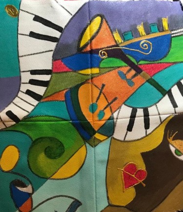 Arte textil titulada "cubisme musical tro…" por Nails Maestro, Obra de arte original, Acrílico