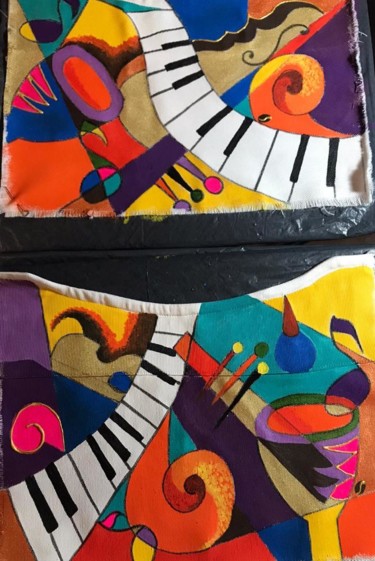 Textielkunst getiteld "cubisme musical 2" door Nails Maestro, Origineel Kunstwerk, Acryl