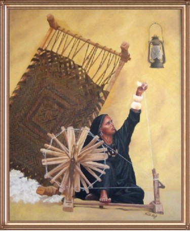Painting titled "working woman.jpg" by Rafi Naish, Original Artwork