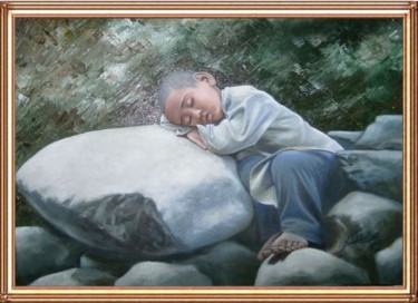 Painting titled "sleeping on  the ro…" by Rafi Naish, Original Artwork