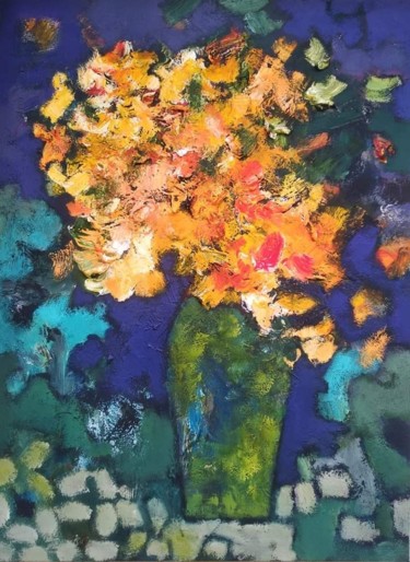 Painting titled "Gold flowers" by Kate Goncharik, Original Artwork, Acrylic