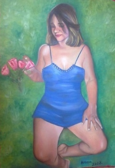 Painting titled "AZUL" by Sandra Regina Herrera, Original Artwork, Oil