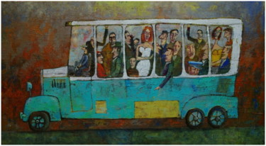 Painting titled "The bus that goes l…" by Wiktor Najbor, Original Artwork, Oil