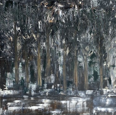 Painting titled "Forêt nocturne" by Naji Joseph Hallak, Original Artwork, Acrylic