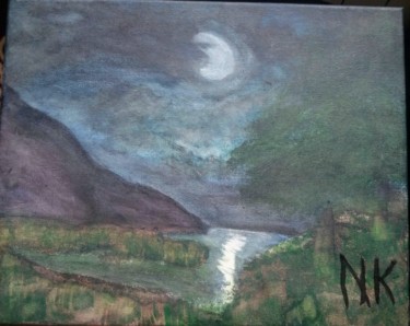 Painting titled "Claire de lune" by Nk, Original Artwork, Acrylic