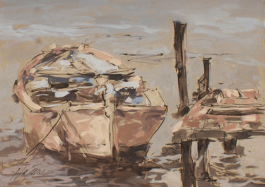 Peinture intitulée "barque en repos2" par Hassan Najim, Œuvre d'art originale, Acrylique