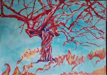 Painting titled "Red Tree" by Najma Soonasra, Original Artwork, Acrylic