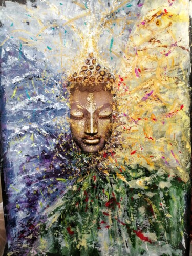 Ζωγραφική με τίτλο "Elemental Buddha" από Najma Soonasra, Αυθεντικά έργα τέχνης, Κολάζ