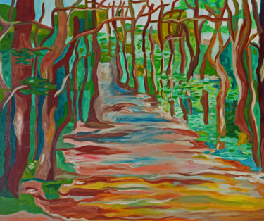 Peinture intitulée "Allée sous bois" par Betty Najman, Œuvre d'art originale, Huile