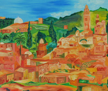 Peinture intitulée "Vue de Haîffa" par Betty Najman, Œuvre d'art originale, Huile